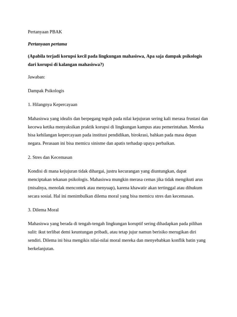 Pertanyaan PBAK | PDF