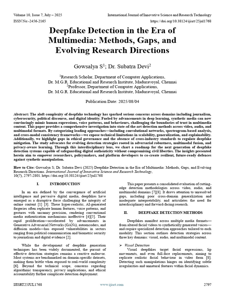 Deepfake Detection: Methods and Gaps | PDF | Receiver Operating ...