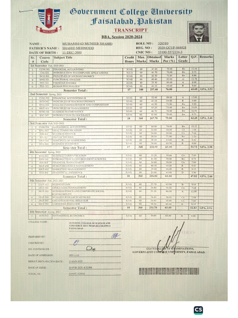 Transcript BBA | PDF