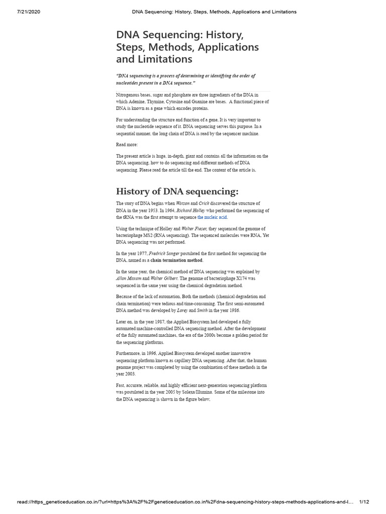 DNA Sequencing: Methods and History | PDF | Dna Sequencing | Polymerase ...