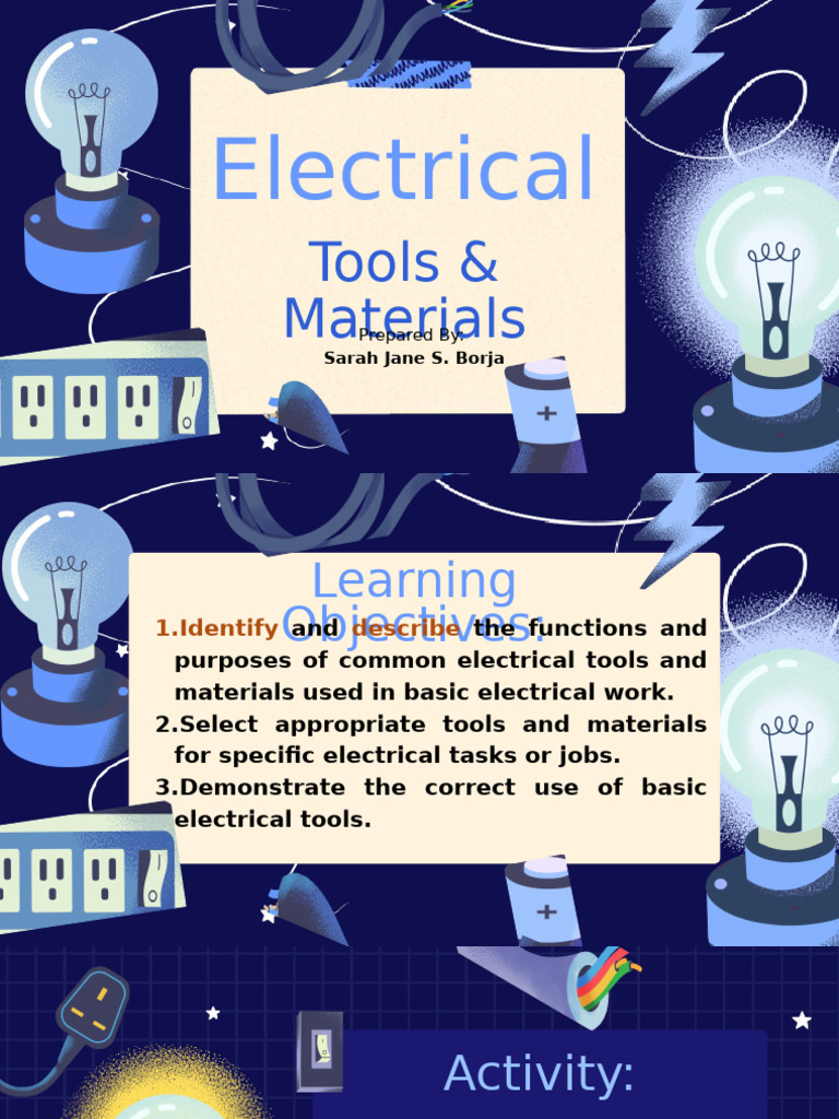 Essential Electrical Tools Guide | PDF | Electrical Wiring | Hammer