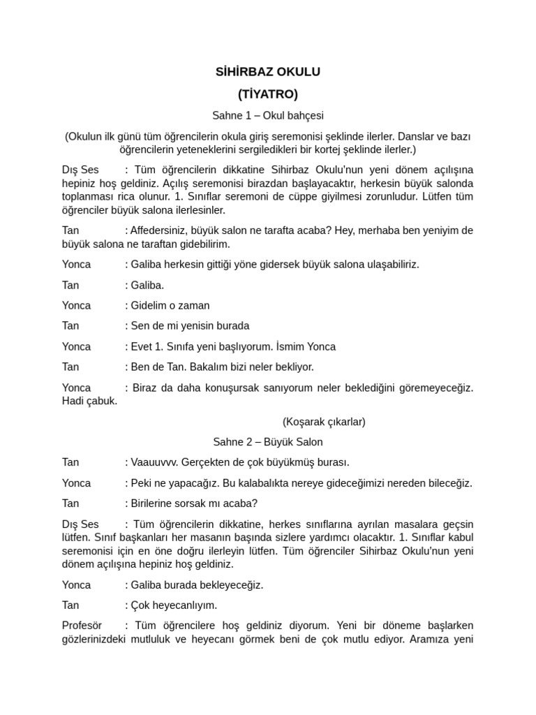 Sihirbaz Okulu - Tiyatro | PDF