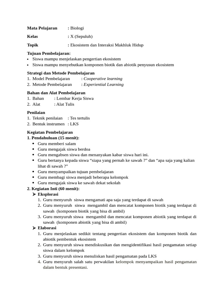 RPP Dengan Experiental Learning | PDF