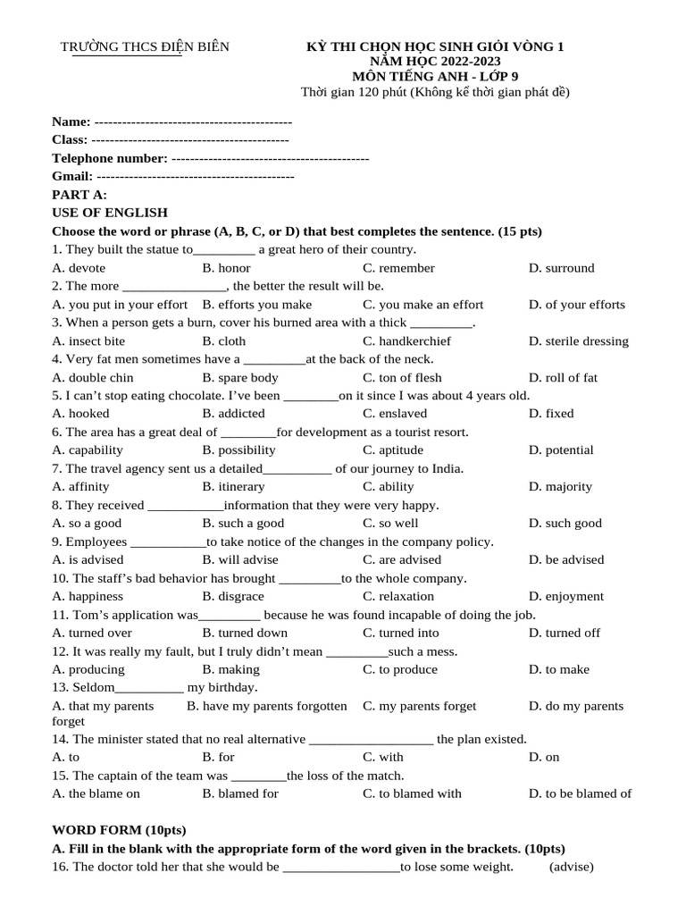 English Exam for 9th Grade Students | PDF | Dream | Birds