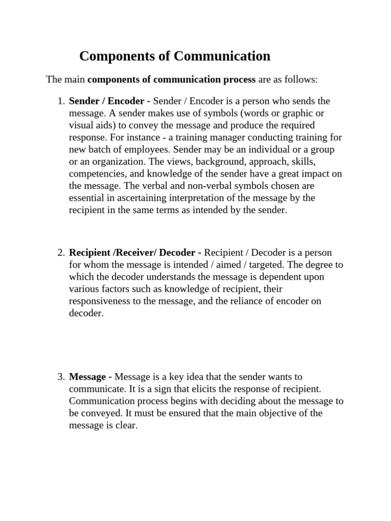 Key Components of Communication Process | PDF | Communication ...