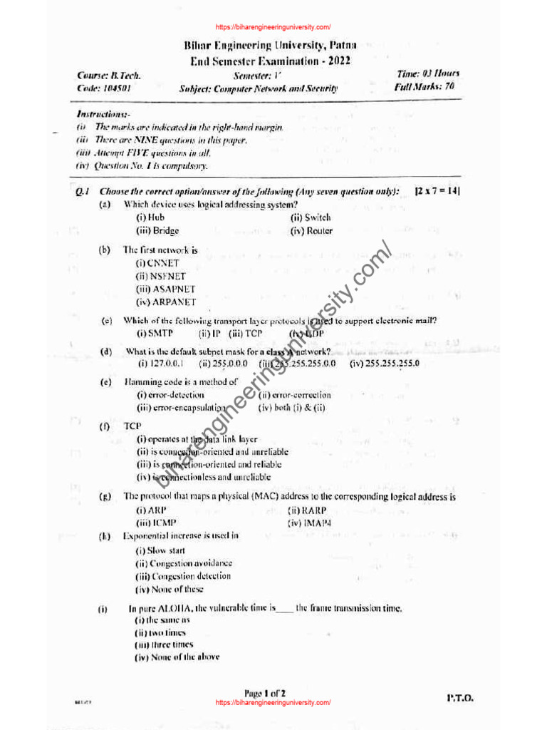 BEU ECE 5 SEM Computer Network and Security 104501 2022 | PDF