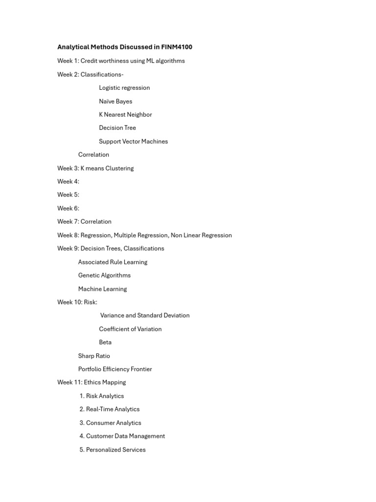 Analytical Methods in FINM4100 Course | PDF
