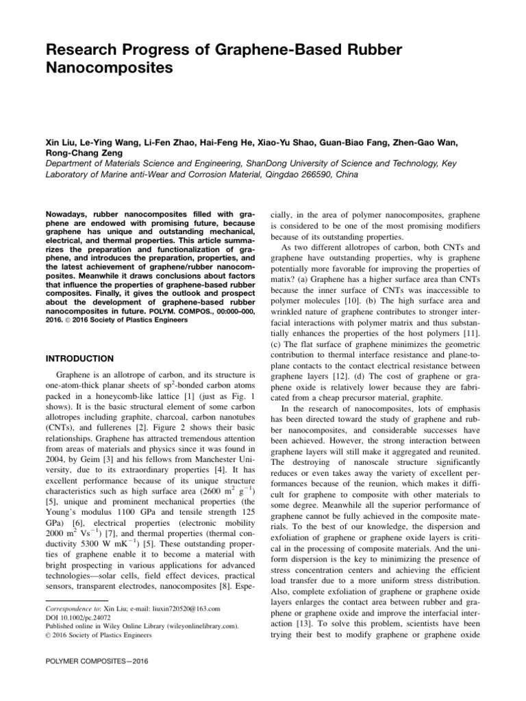 Advances in Graphene Rubber Nanocomposites | PDF | Nanocomposite | Graphene