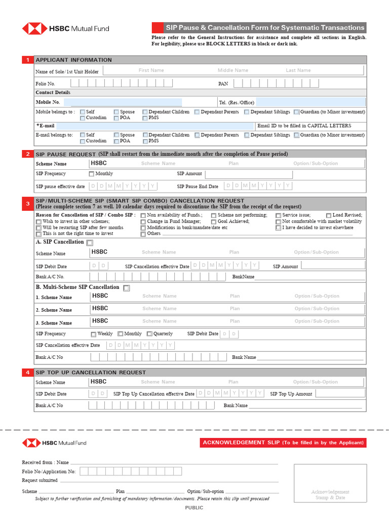 HSBC SIP Pause and Cancellation Form | PDF | Financial Services