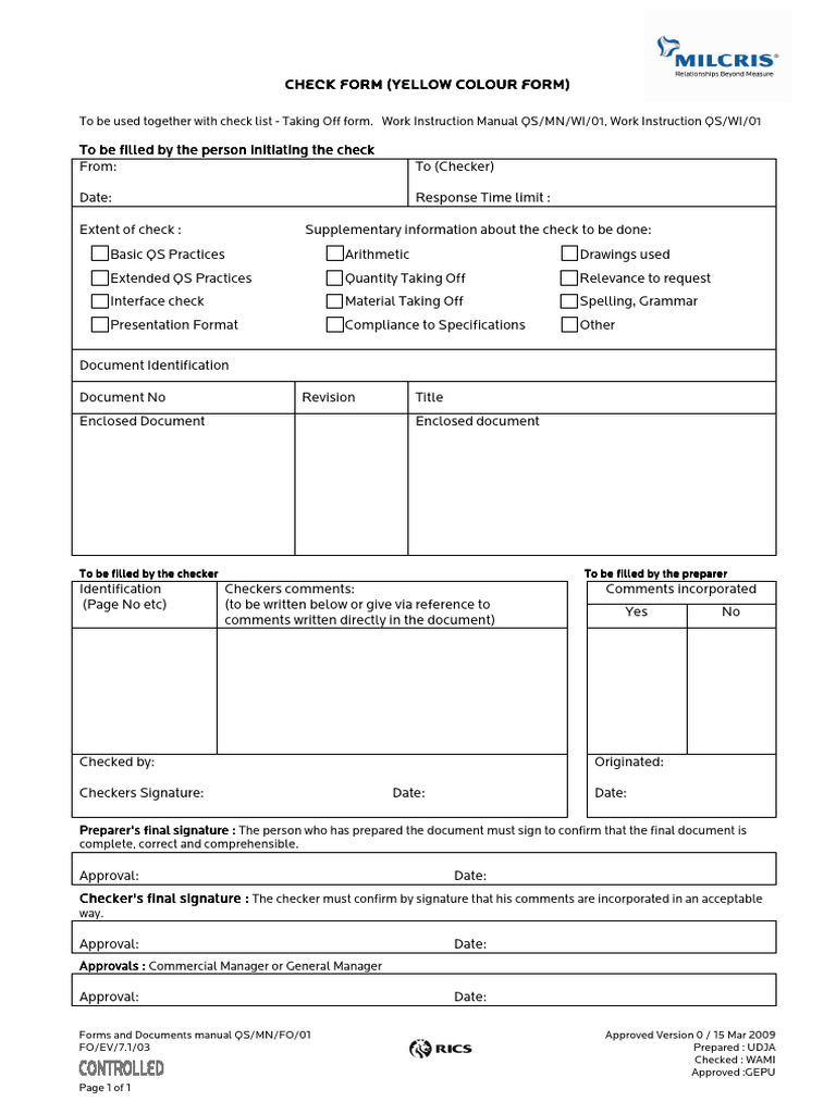Yellow Check Form Manual | PDF