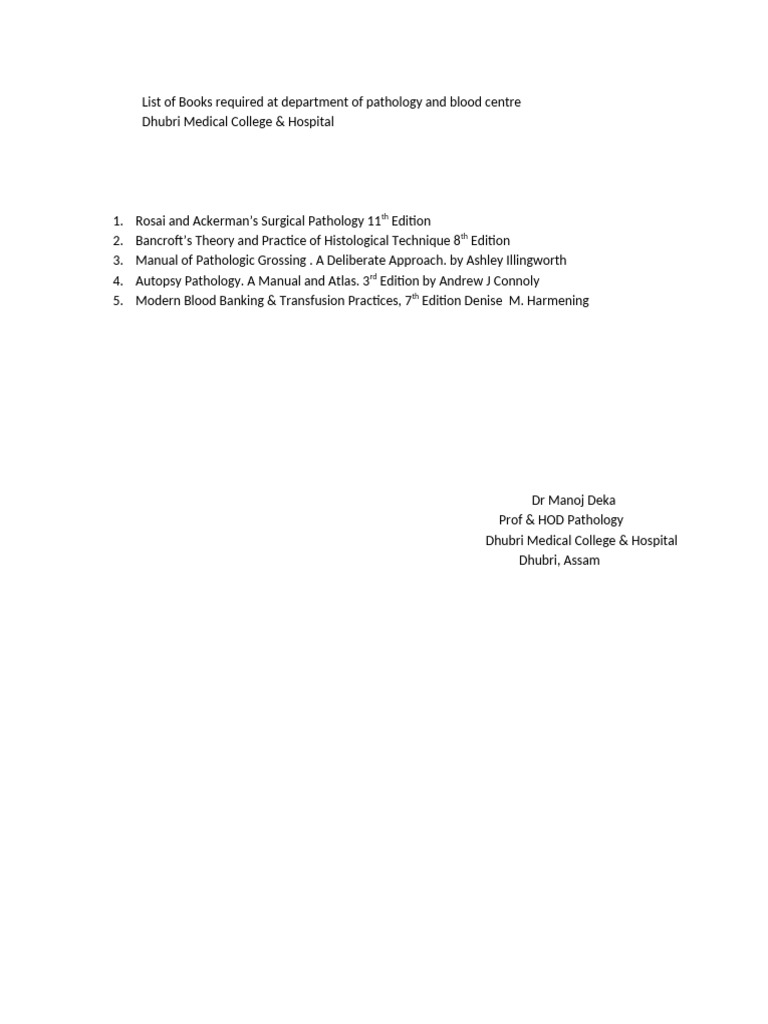 Required Pathology Books List | PDF