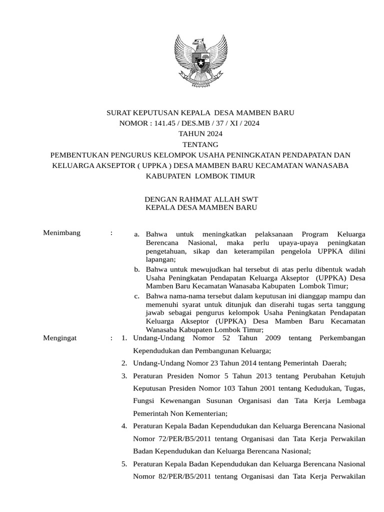 Pembentukan UPPKA Desa Mamben Baru | PDF