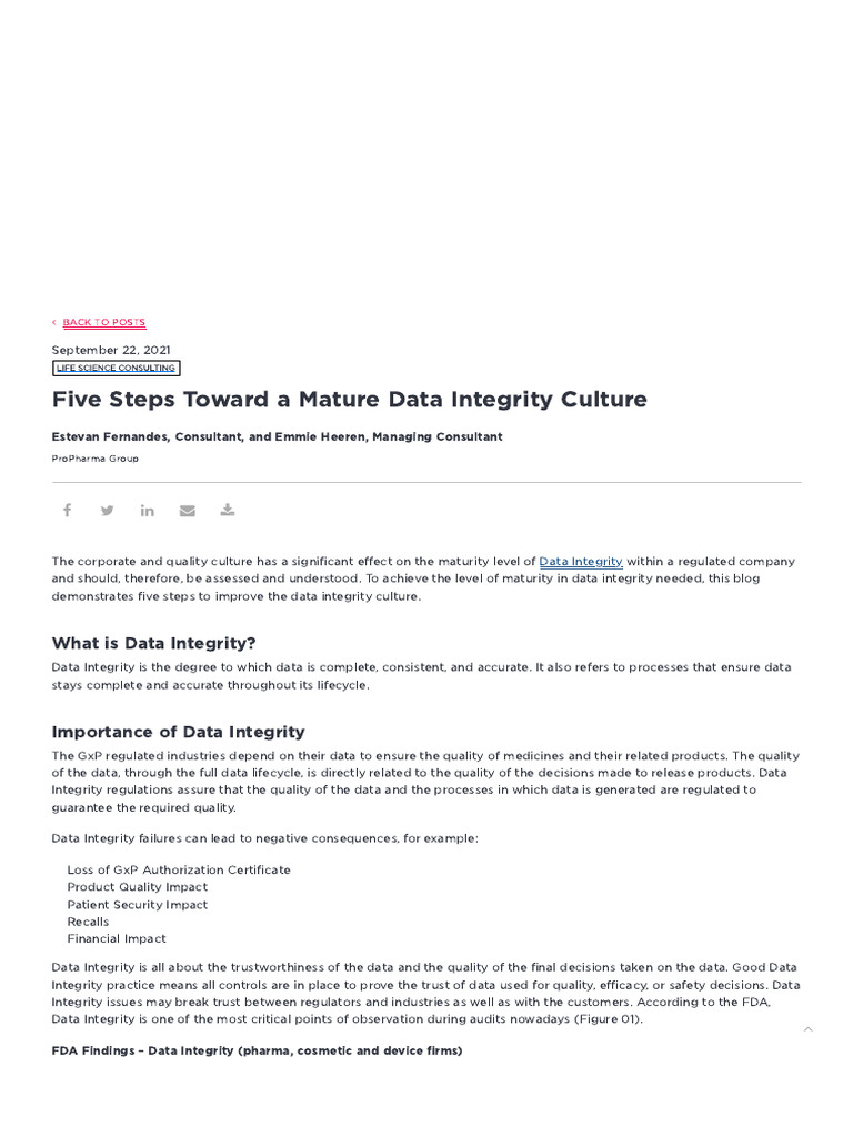 Five Steps to Data Integrity Culture | PDF | Risk Management | Integrity