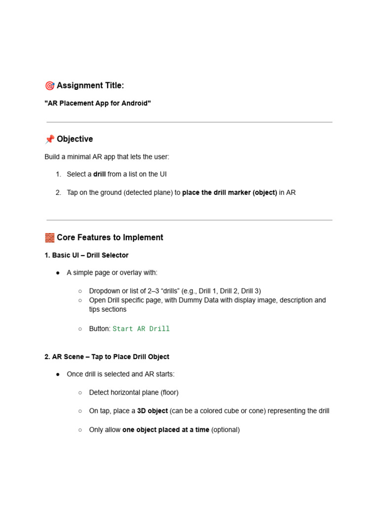 AR Drill Placement App Assignment | PDF
