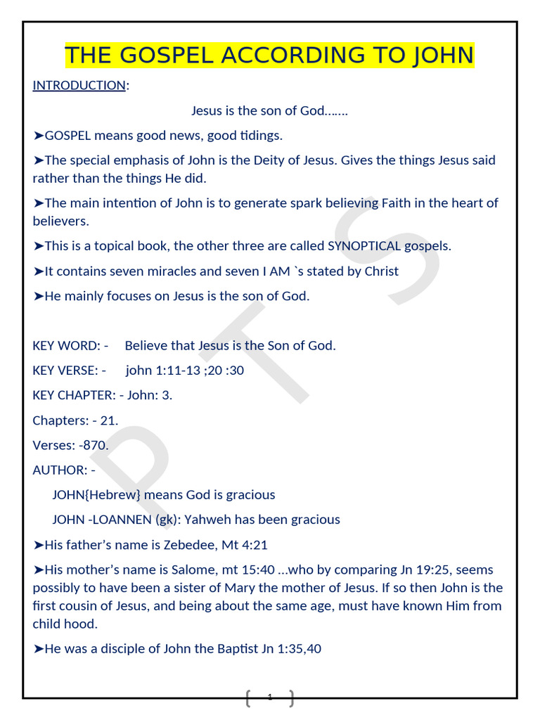 THE GOSPEL ACCORDING TO JOHN | PDF | Jesus | Gospel Of John