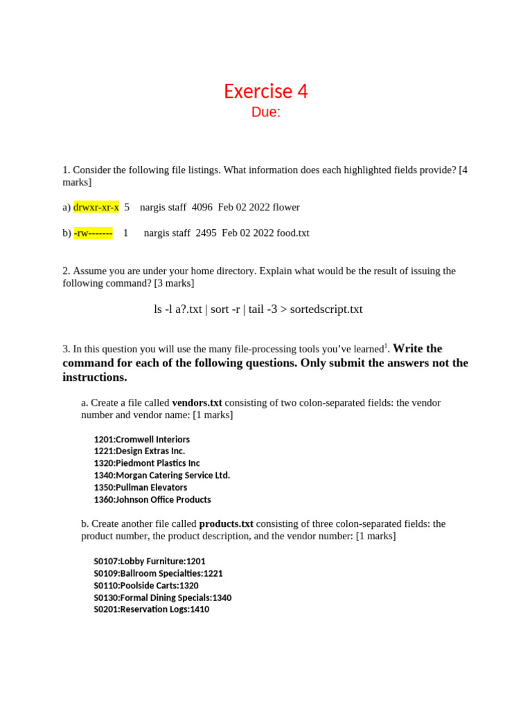 UNIX File Processing Commands Exercise | PDF