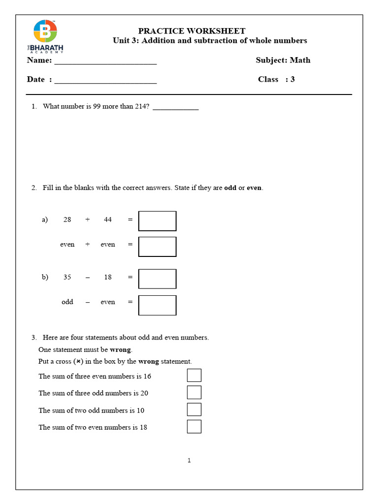 Addition and Subtraction Worksheet | PDF