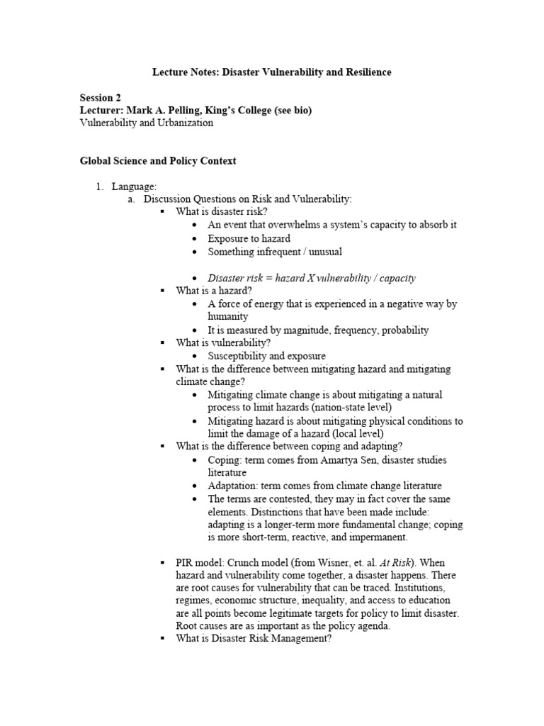 Disaster Vulnerability and Resilience Insights | PDF | Hazards ...