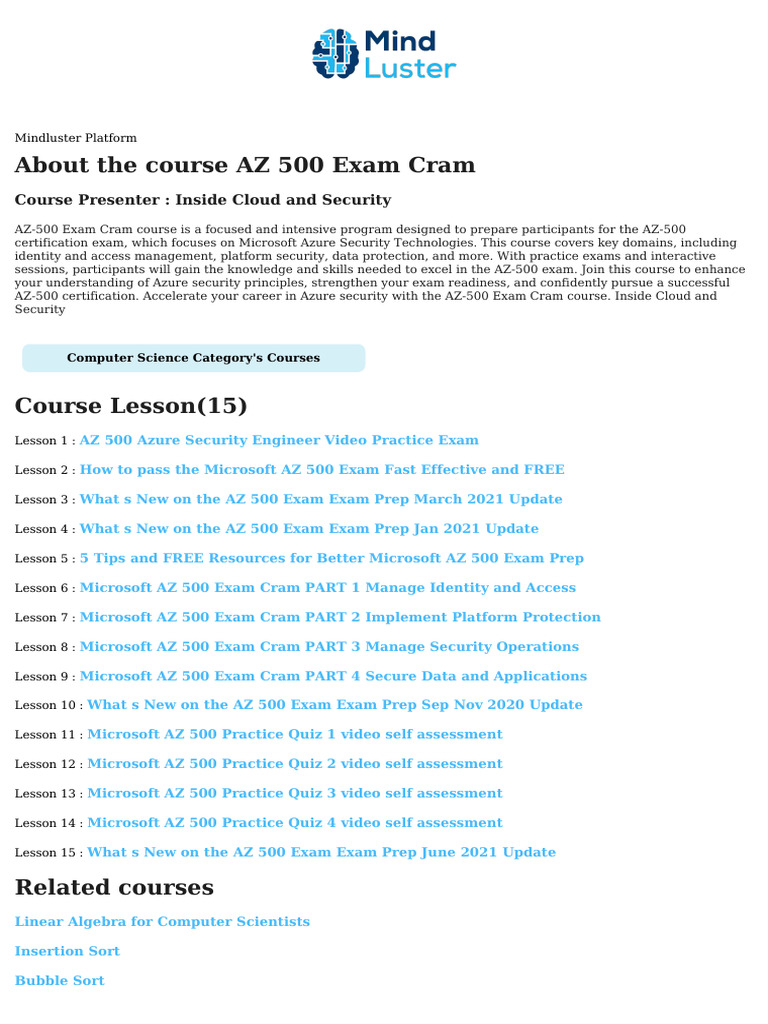 AZ 500 Exam Cram Course Content | PDF