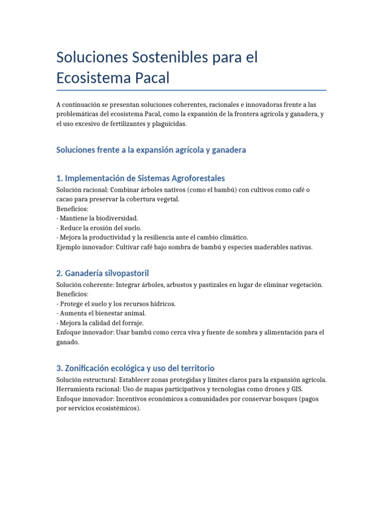 Soluciones Sostenibles para el Ecosistema Pacal | PDF | Agricultura | Suelo