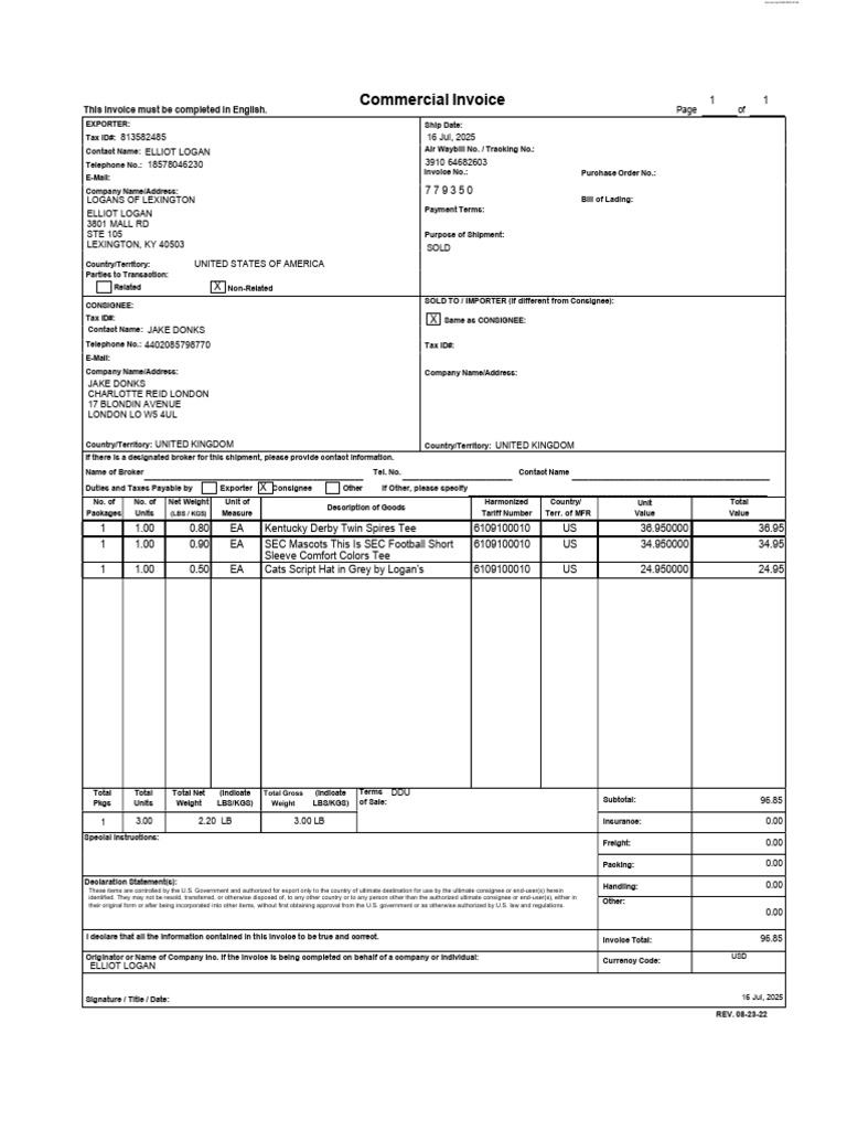 Commercial Invoice for Export Shipment | PDF