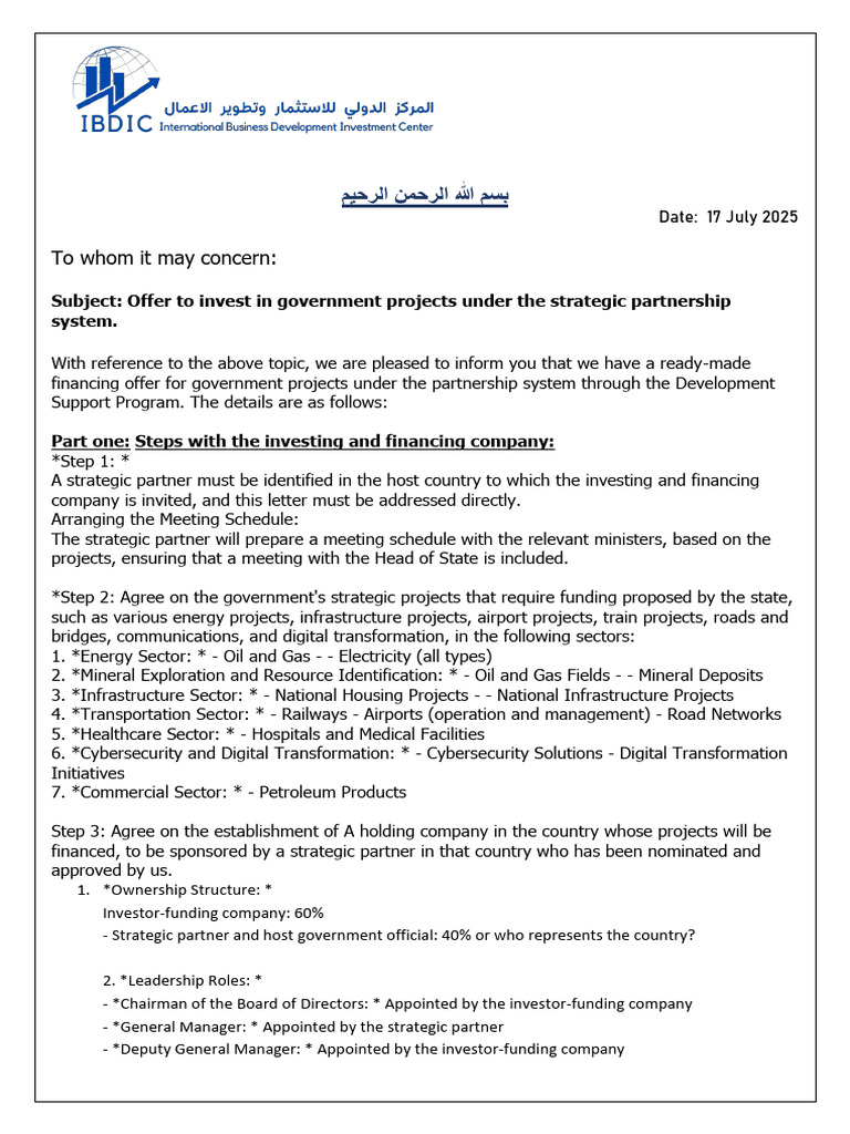 Investment Offer for Government Projects | PDF | Infrastructure ...