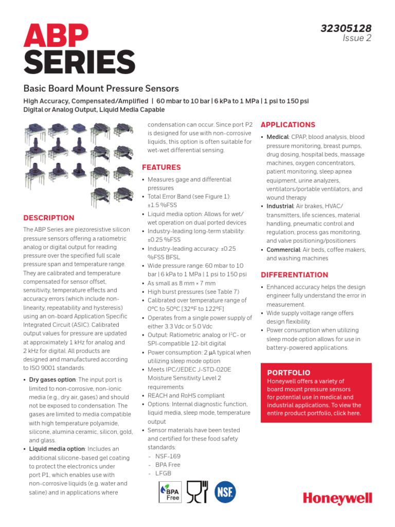 ABP Series Pressure Sensors Overview | PDF | Sensor | Pressure Measurement
