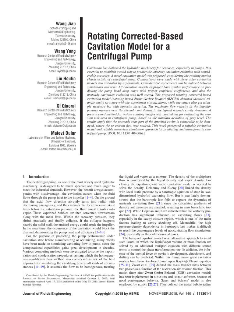 Rotating Cavitation Model for Pumps | PDF | Pump | Fluid Dynamics
