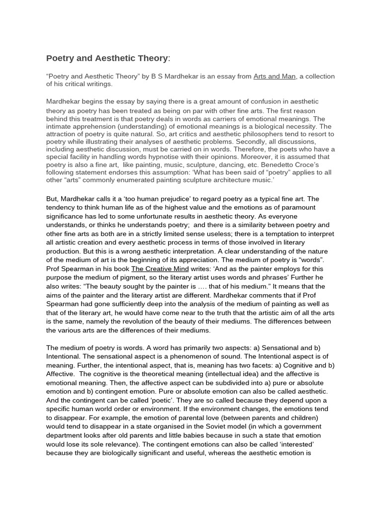 Aesthetic Theory in Poetry Analysis | PDF | Aesthetics | Paintings