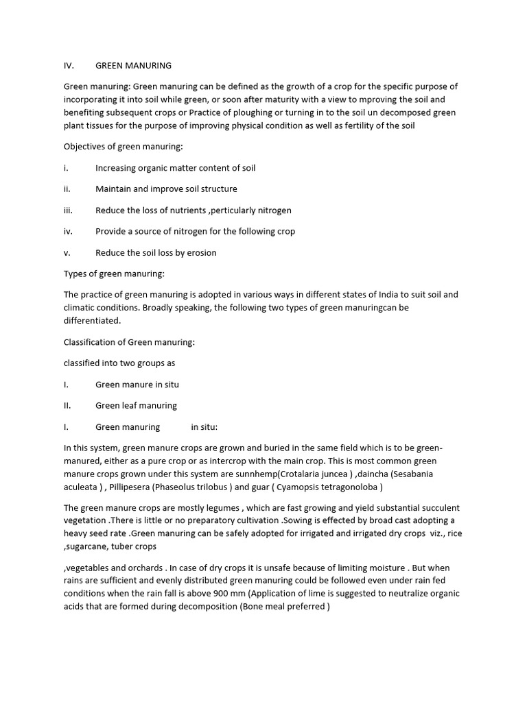 Green Manuring and Green Leaf Manuring | PDF | Manure | Soil