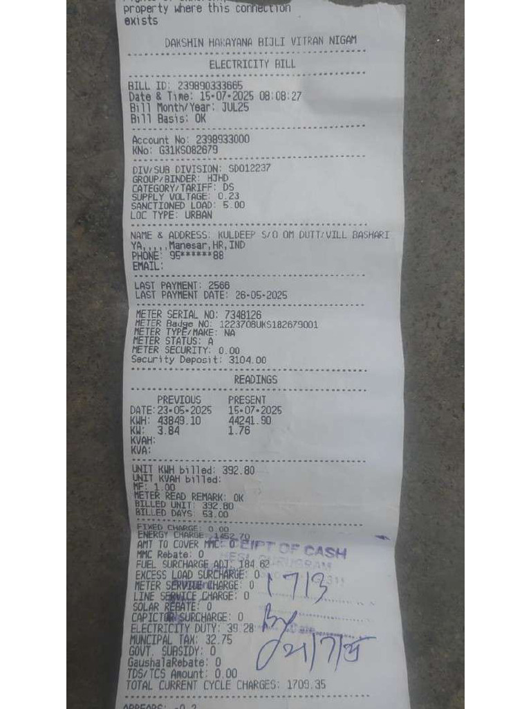 Kuldeep Bill Reciept | PDF