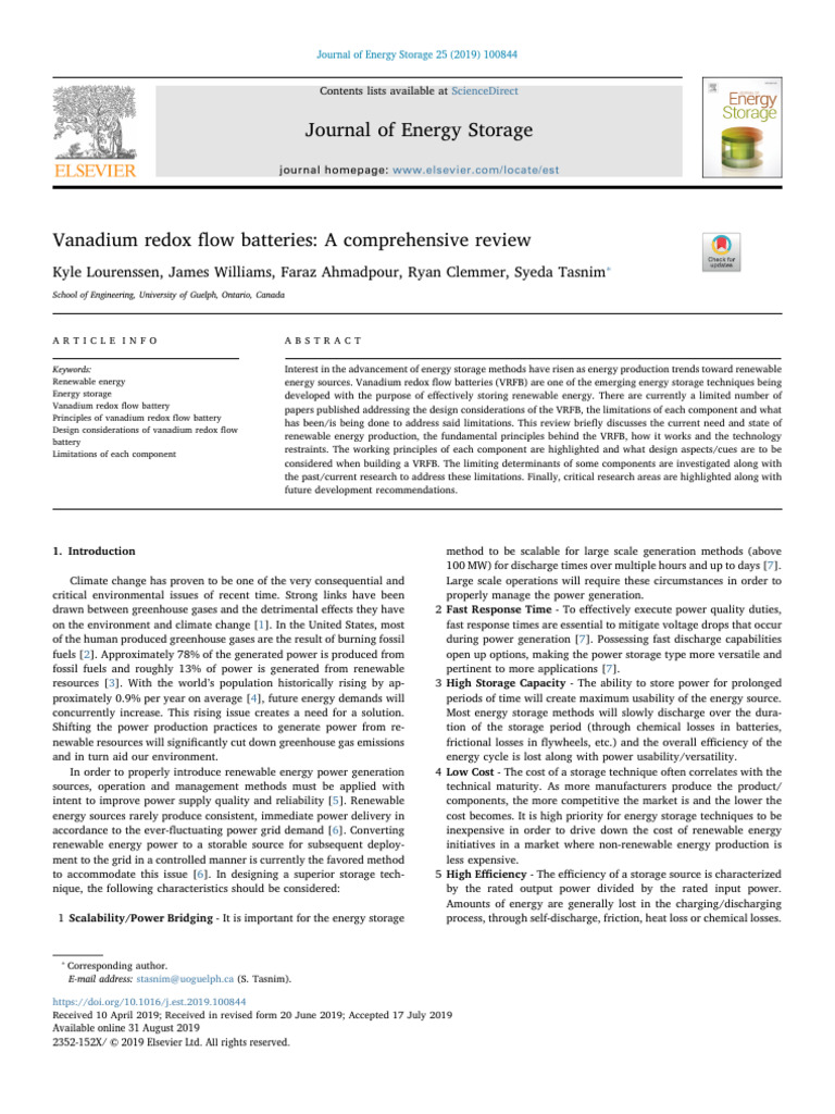 Vanadium Redox Flow Batteries A Comprehensive Review | PDF | Energy ...