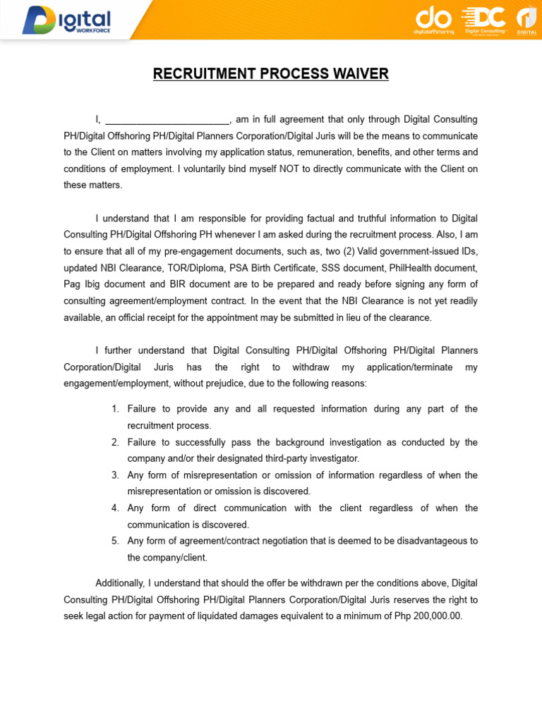 Recruitment Process Agreement Waiver | PDF | Business Law | Civil Law ...