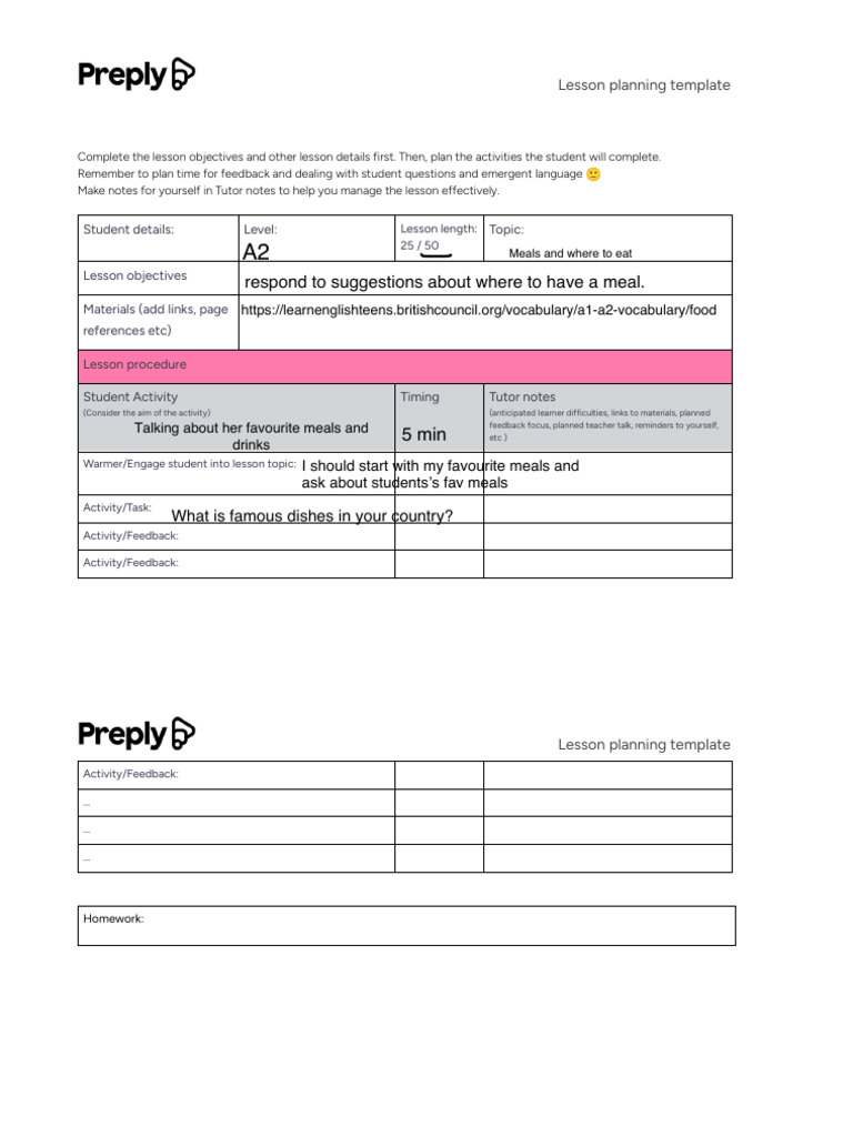 Preply Lesson Planning Template | PDF