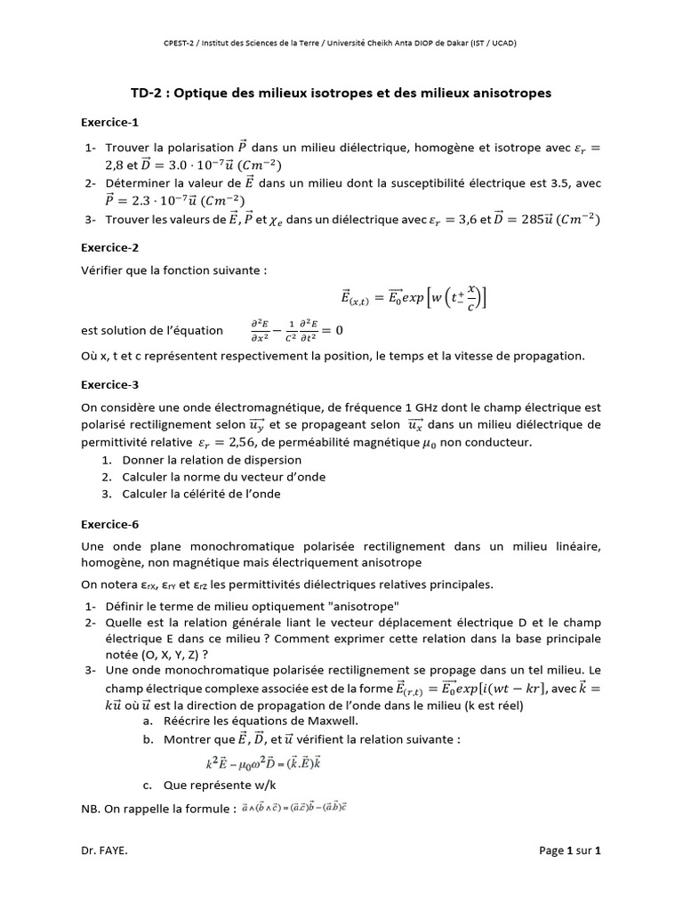 Optique des milieux isotropes et anisotropes | PDF | Permittivité ...