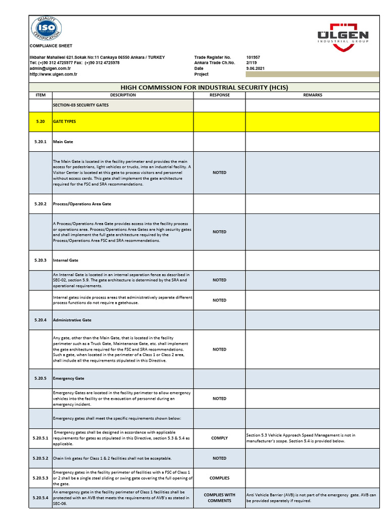 HCIS Compliance for Security Gates | PDF | Transport