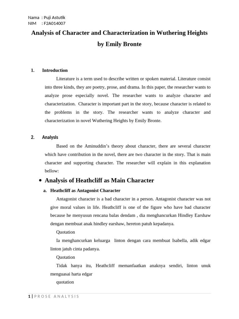 Heathcliff's Character Analysis in Wuthering Heights | PDF | Heathcliff ...