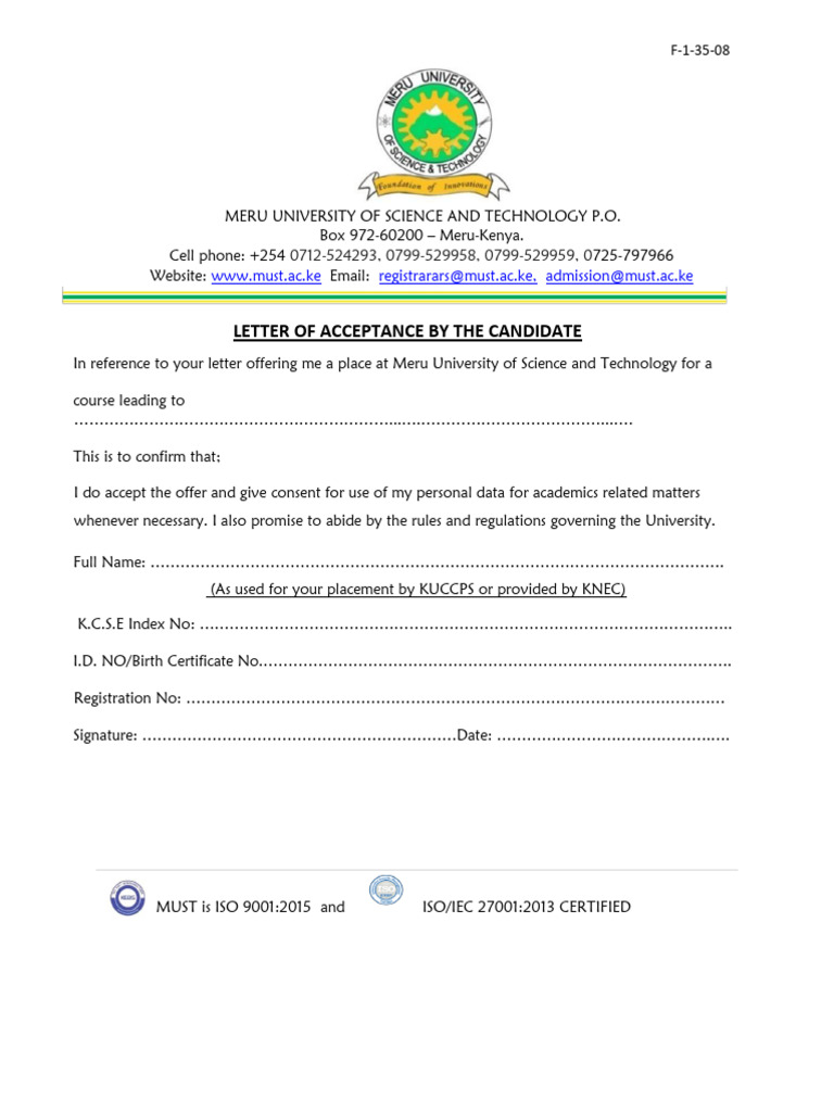 Meru University Admission Acceptance Letter | PDF