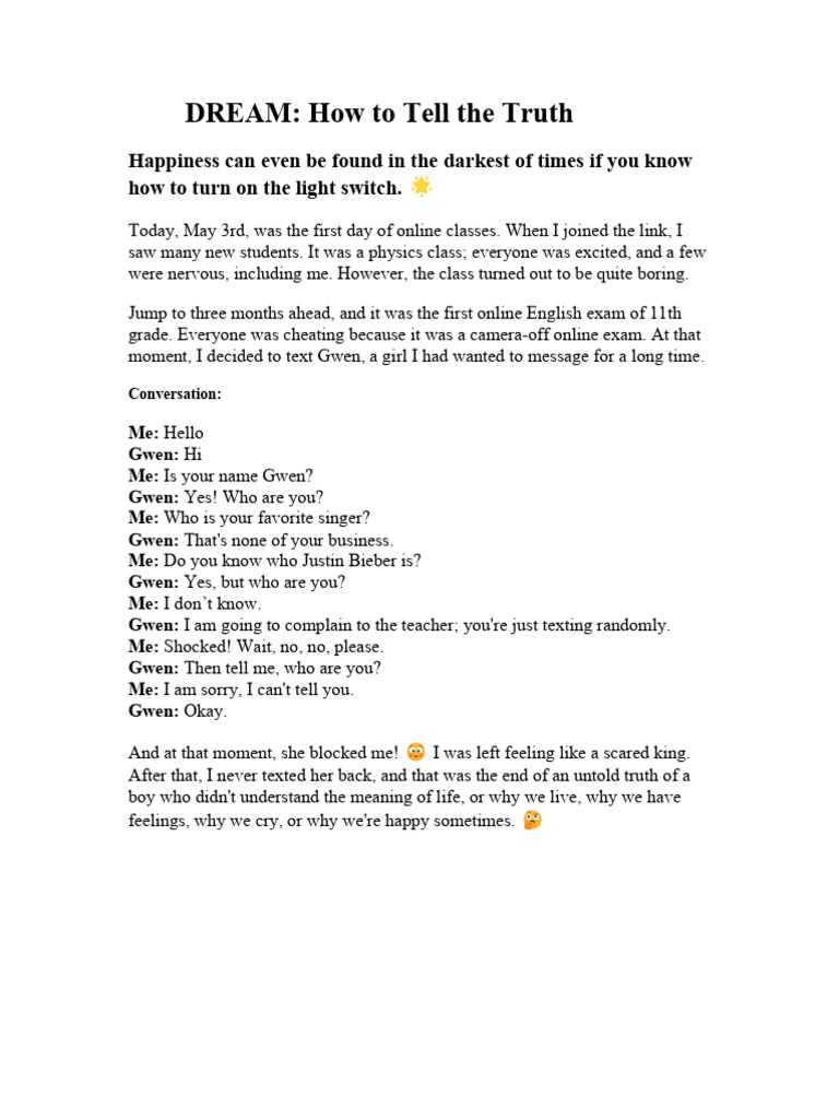 Unsent Message to Gwen: A Heartfelt Story | PDF