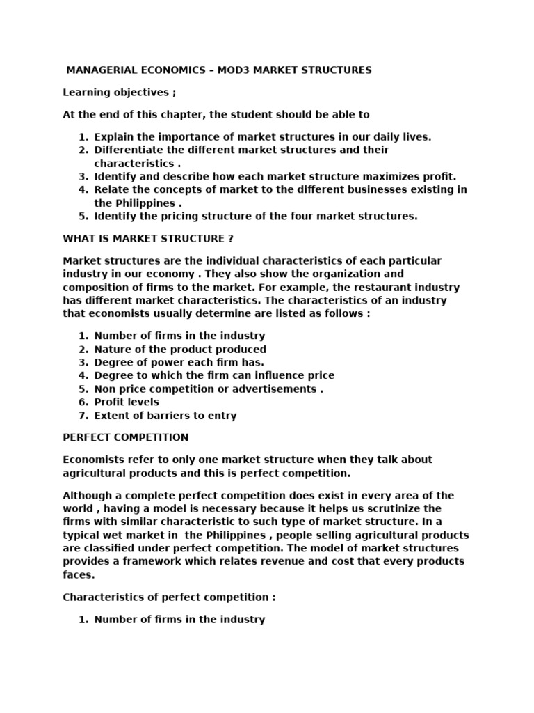 Market Structures in Managerial Economics | PDF | Perfect Competition ...
