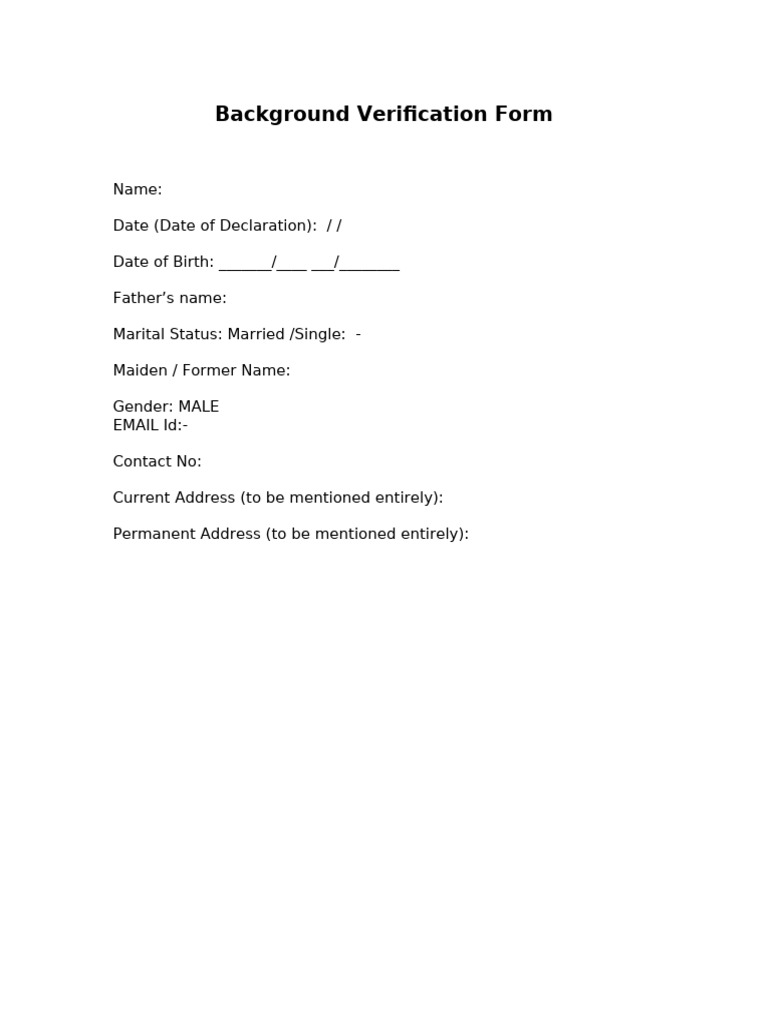 Background Verification Form Template | PDF