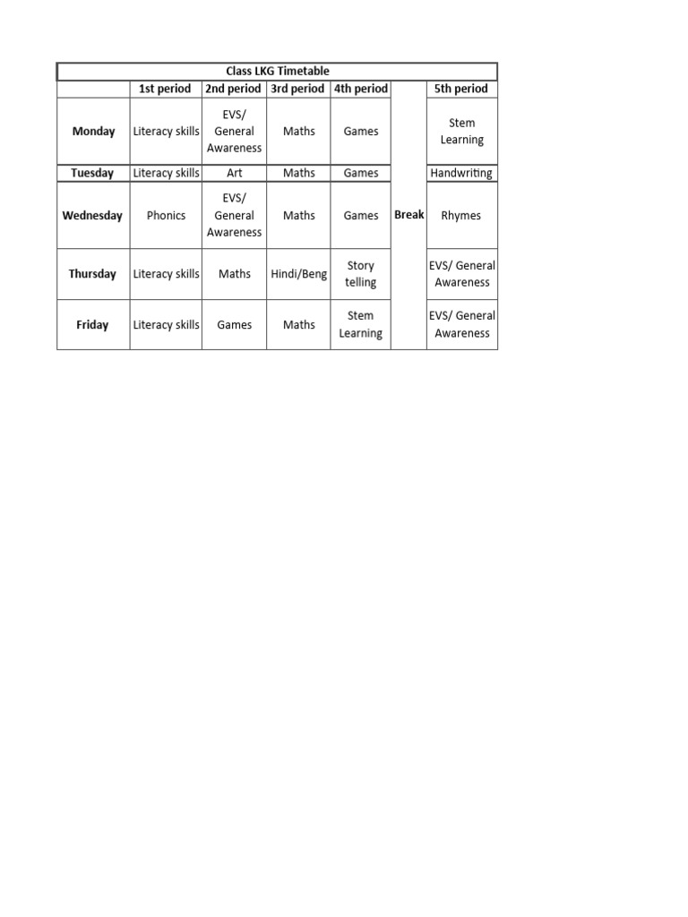 LKG Timetable for 2025 | PDF