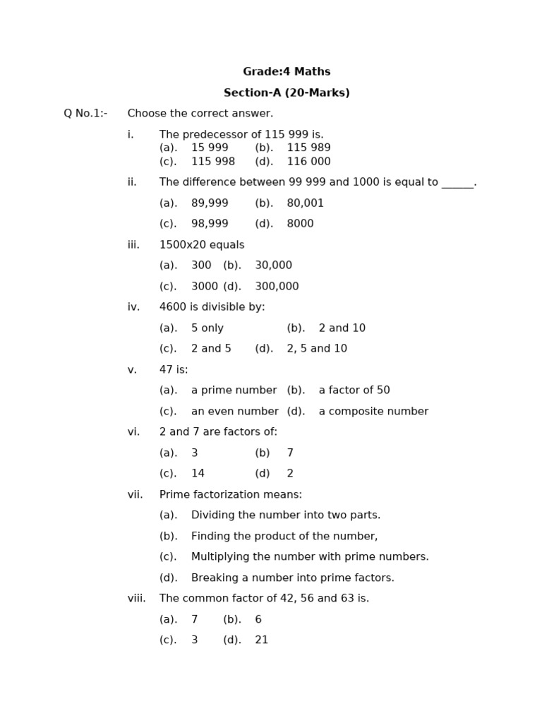 Grade 4-5 Maths Practice Questions | PDF | Prime Number | Area