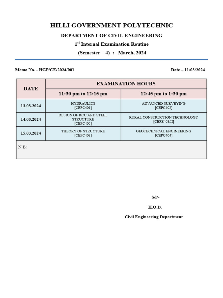 1st Internal Examination Routine - (Semester - 4) - MARCH, 2024 | PDF
