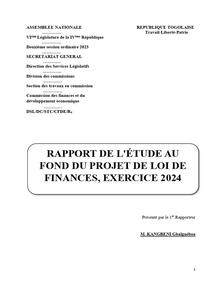 Rapport sur la Loi de Finances 2024 | PDF | Taxe foncière | Déficit ...