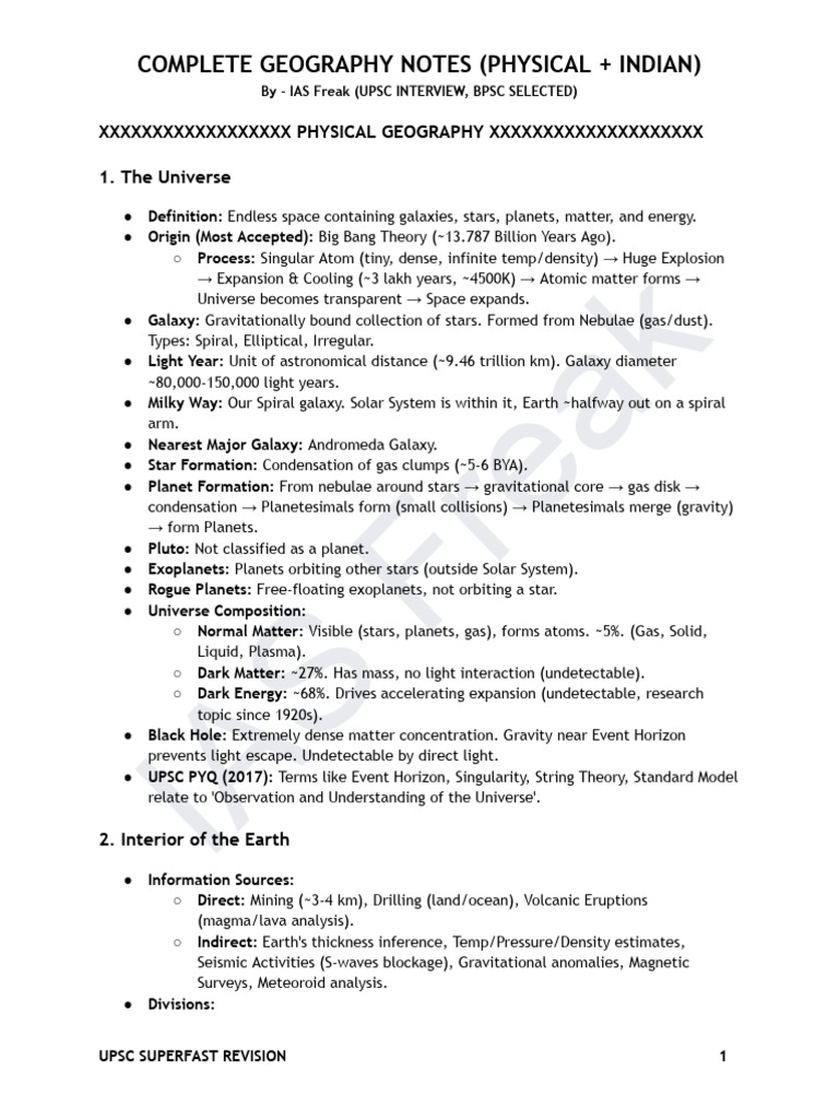 UPSC Physical Geography Notes | PDF | Rock (Geology) | Volcano
