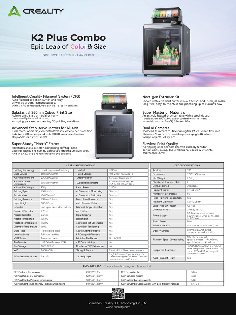 K2 Plus 3D Printer Specifications | PDF | 3 D Printing