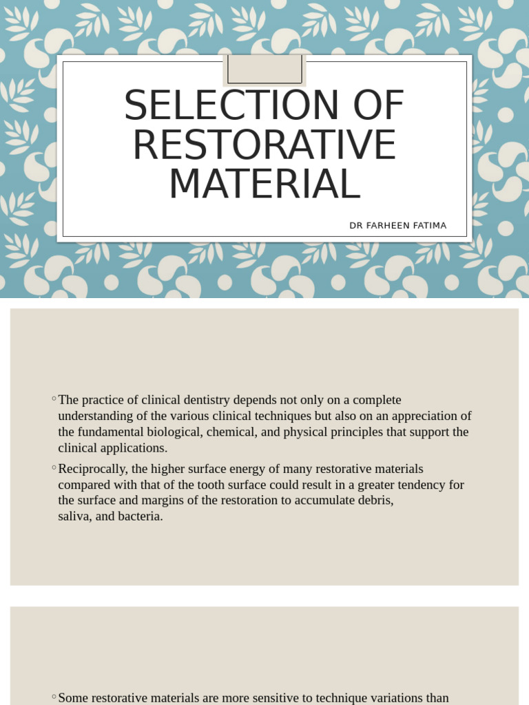 Choosing Restorative Dental Materials | PDF | Dental Composite | Materials