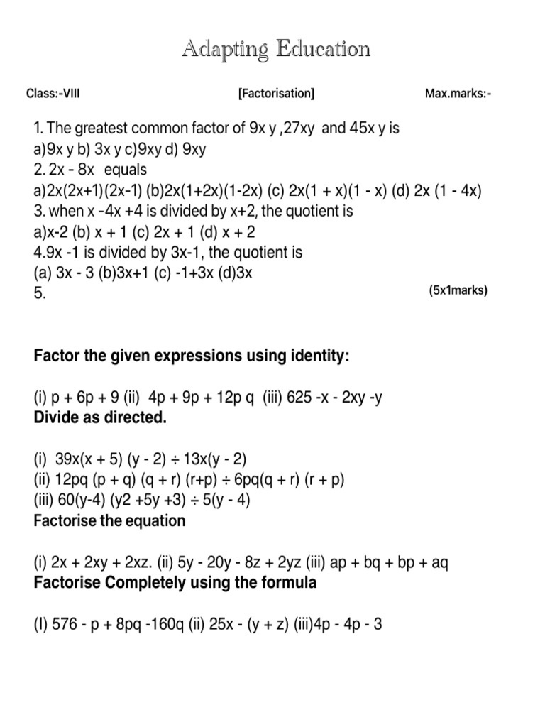 Math Test Factorisation | PDF