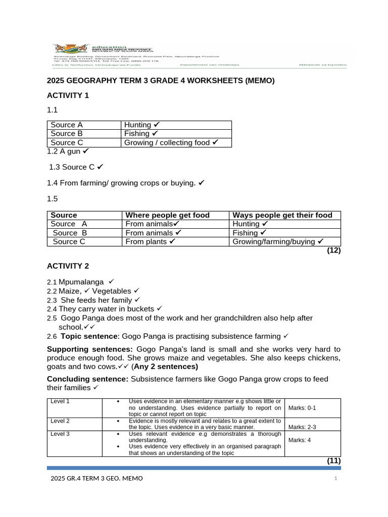 Grade 4 Geography Term 3 Worksheets | PDF | Agriculture | Sheep